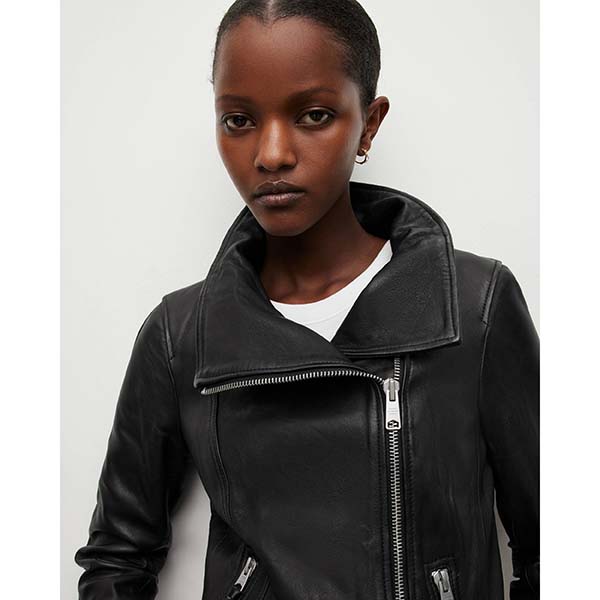 Allsaints Australia Womens Ellis Funnel Neck Leather Biker Jacket Black AU07-945